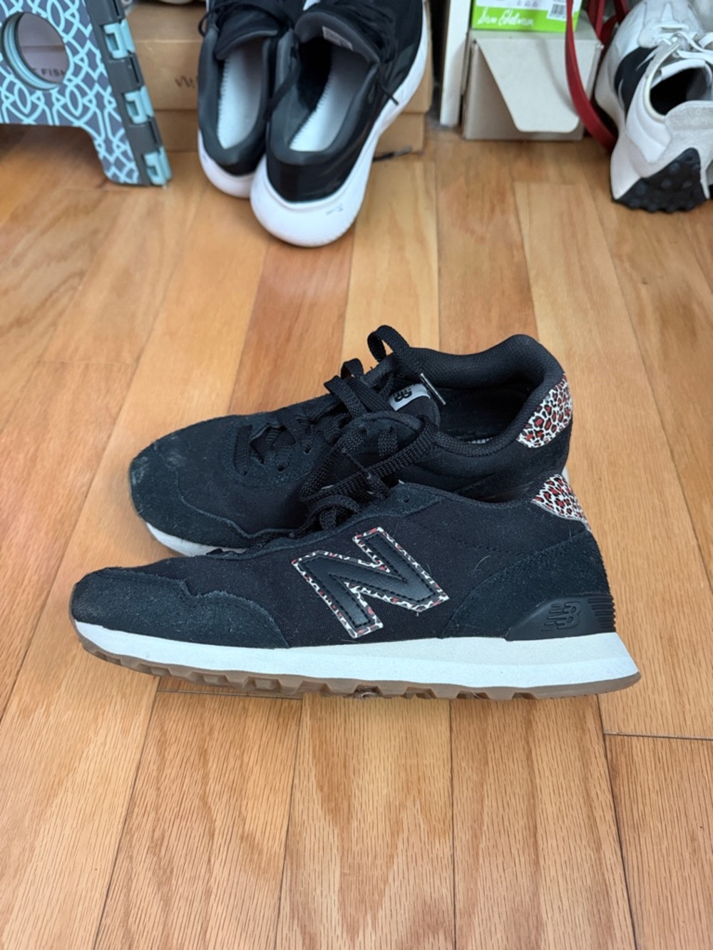New Balance Black Sneakers with Leopard Accent Trim